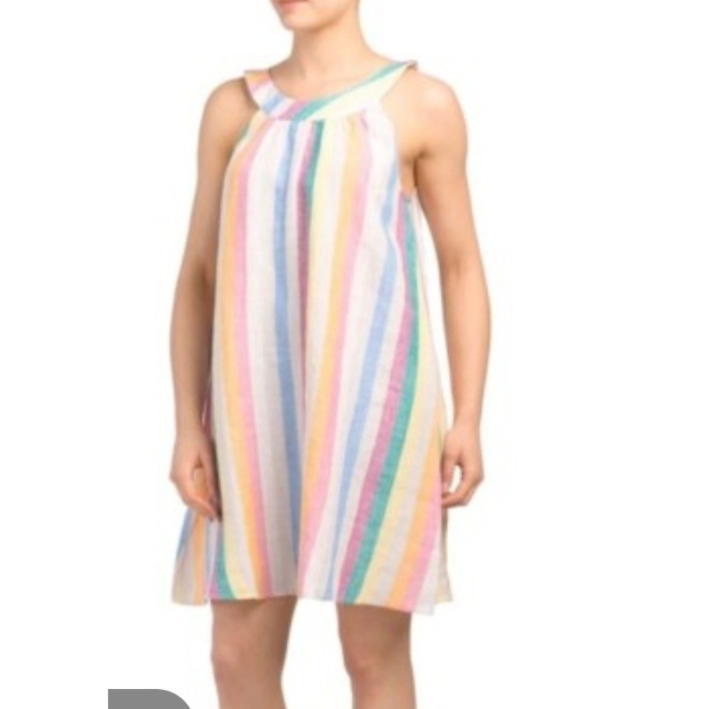 C&C California Linen Halter Dress Size M Multi-Color Rainbow Stripe Mini
